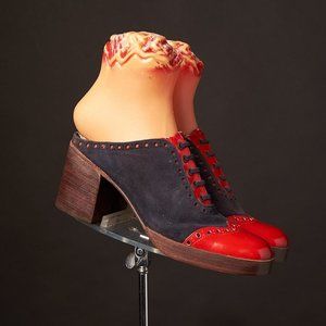 1970's Red and Blue Platform Tuxedo Mules Shoes